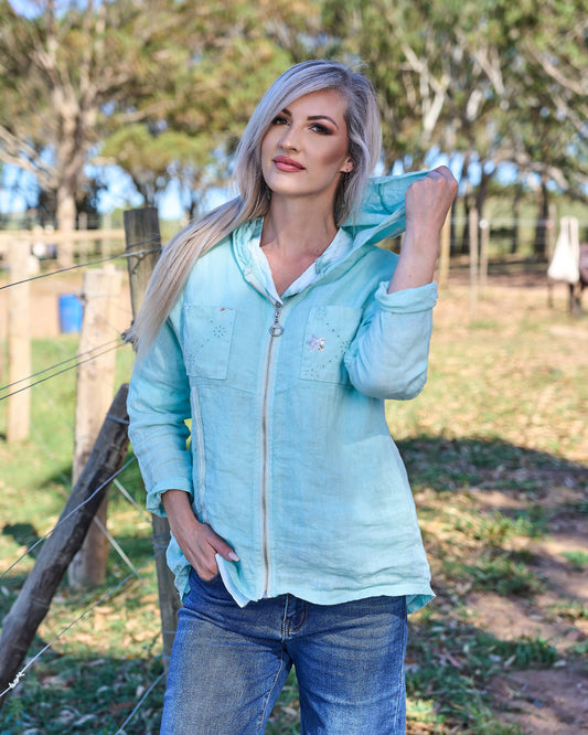 Drift Away Linen Jacket | Winter Aqua