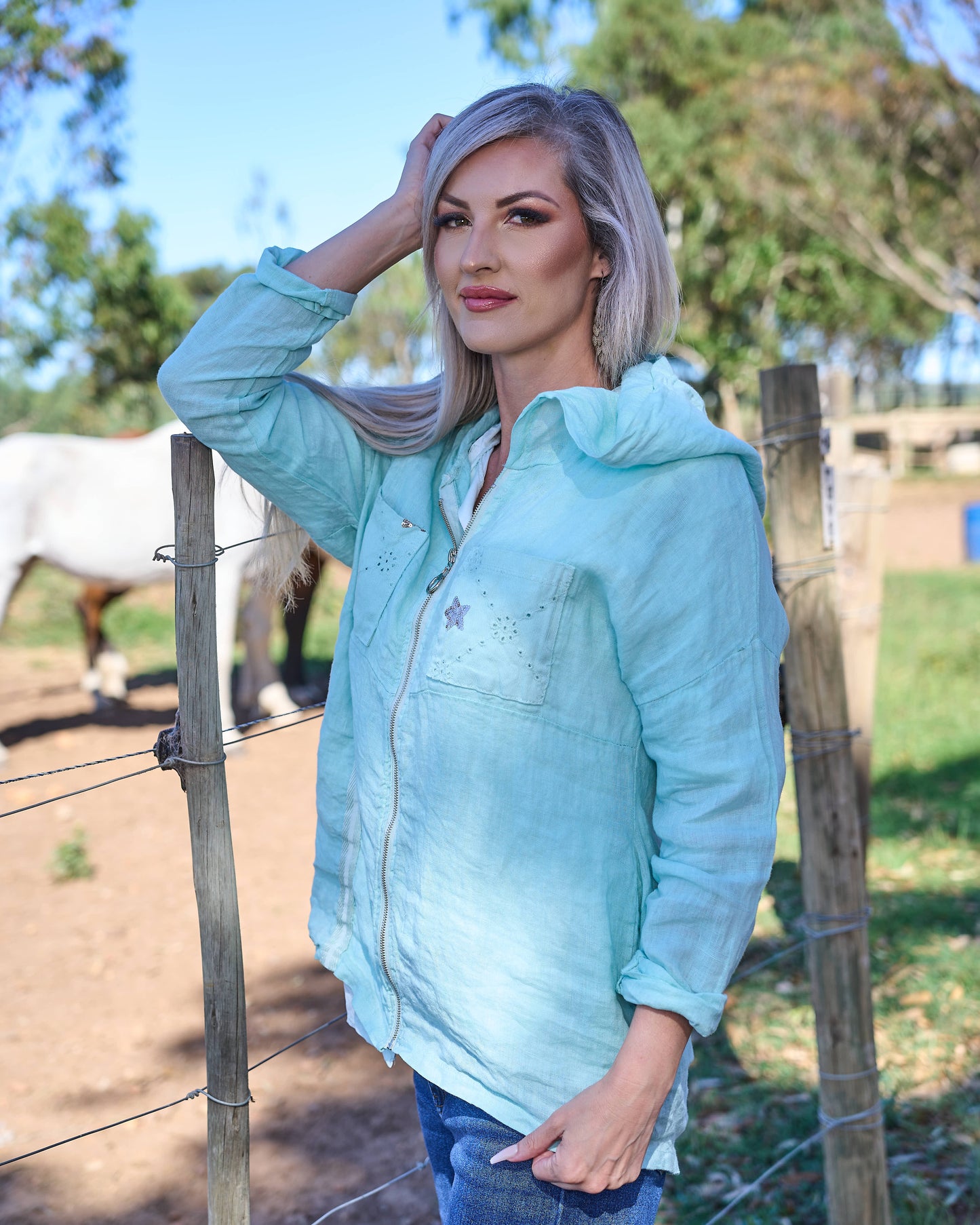 Drift Away Linen Jacket | Winter Aqua