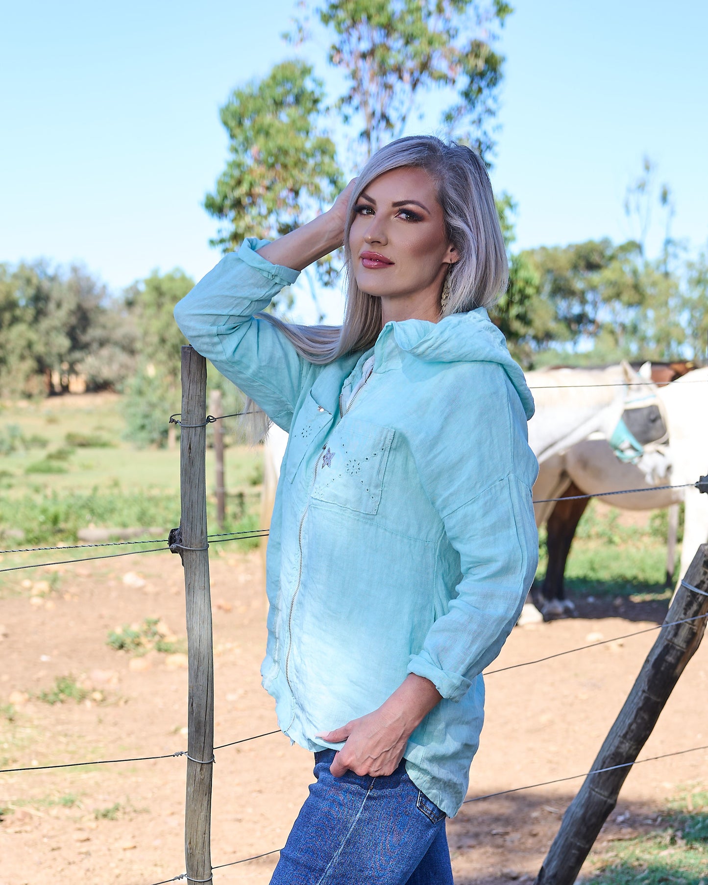 Drift Away Linen Jacket | Winter Aqua