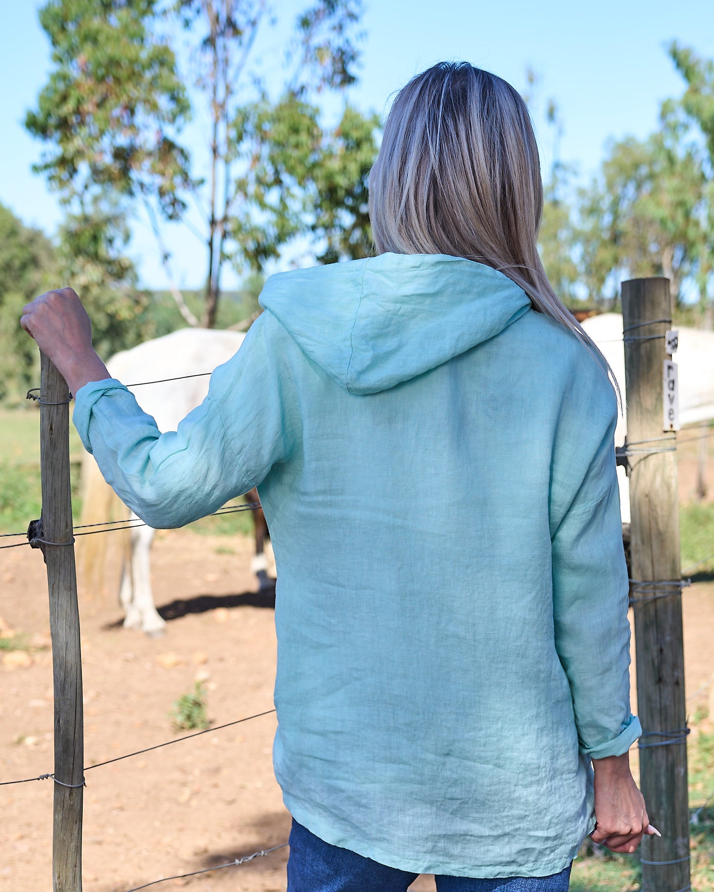 Drift Away Linen Jacket | Winter Aqua