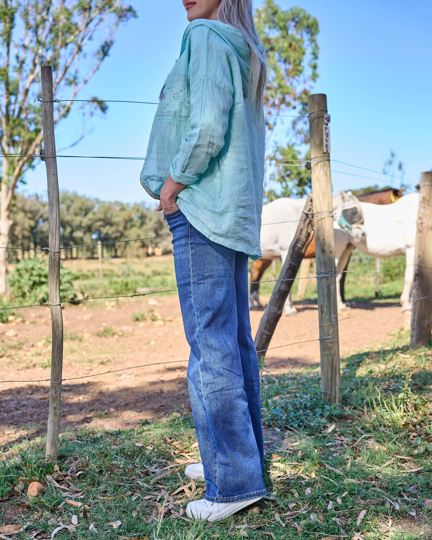 Drift Away Linen Jacket | Winter Aqua