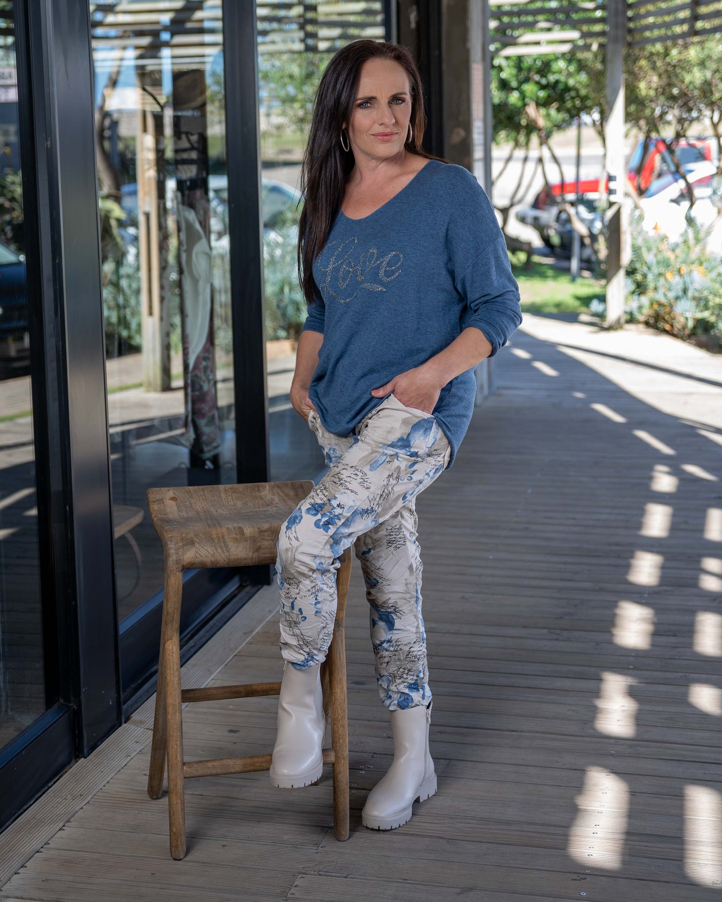 Embossed Love Top | Blue