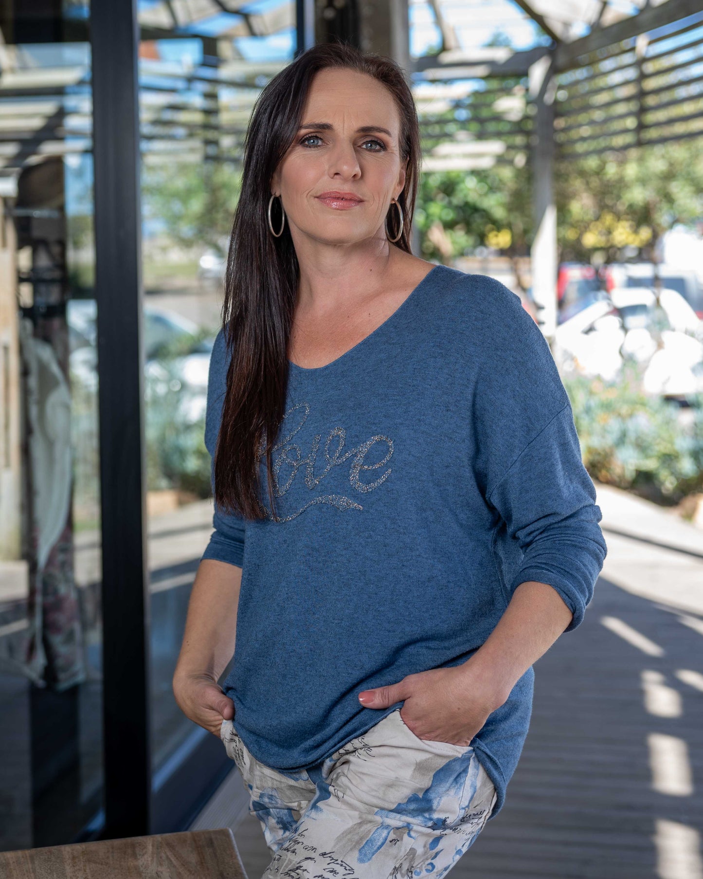 Embossed Love Top | Blue