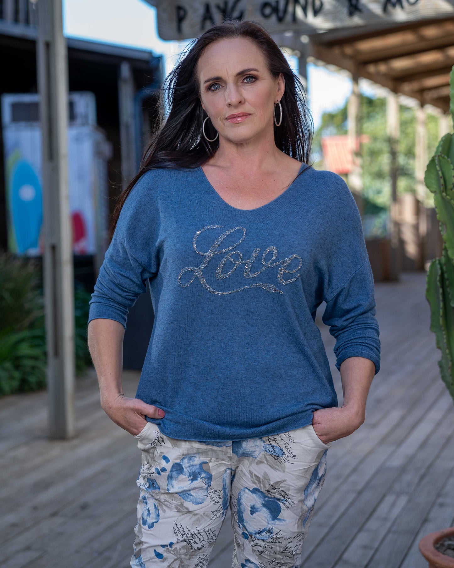 Embossed Love Top | Blue
