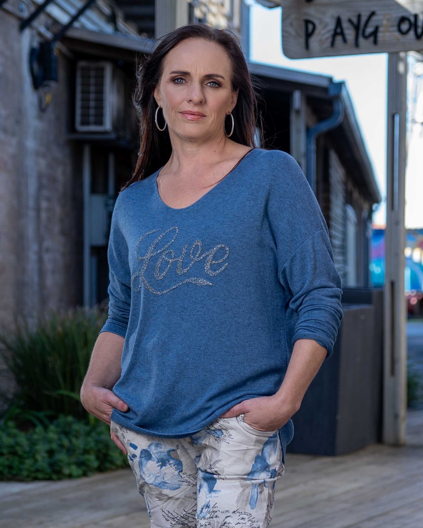 Embossed Love Top | Blue