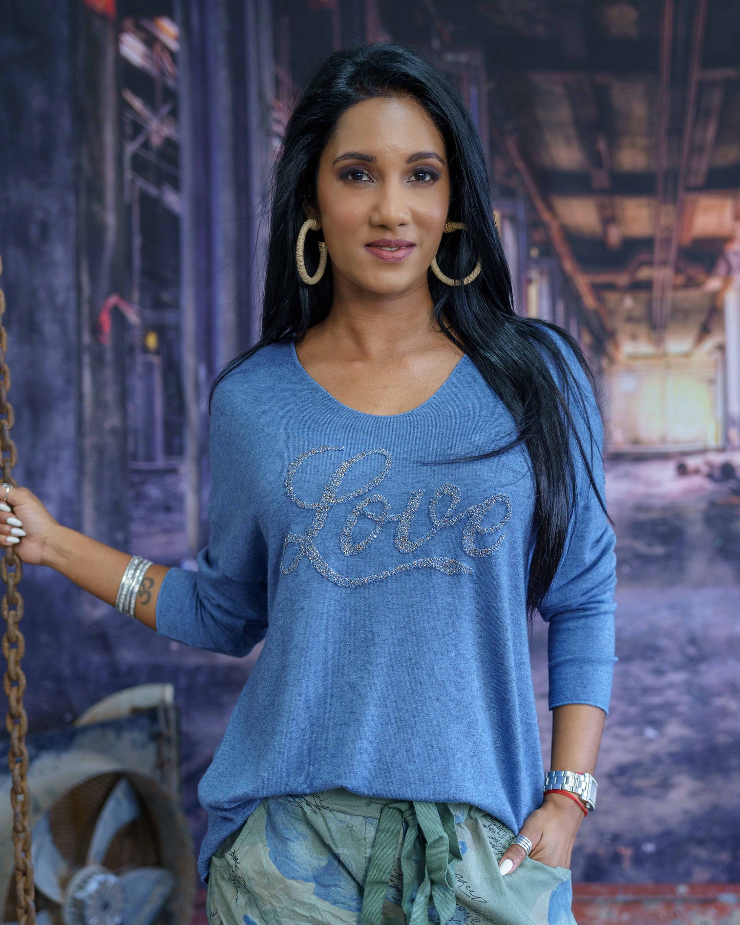 Embossed Love Top | Blue