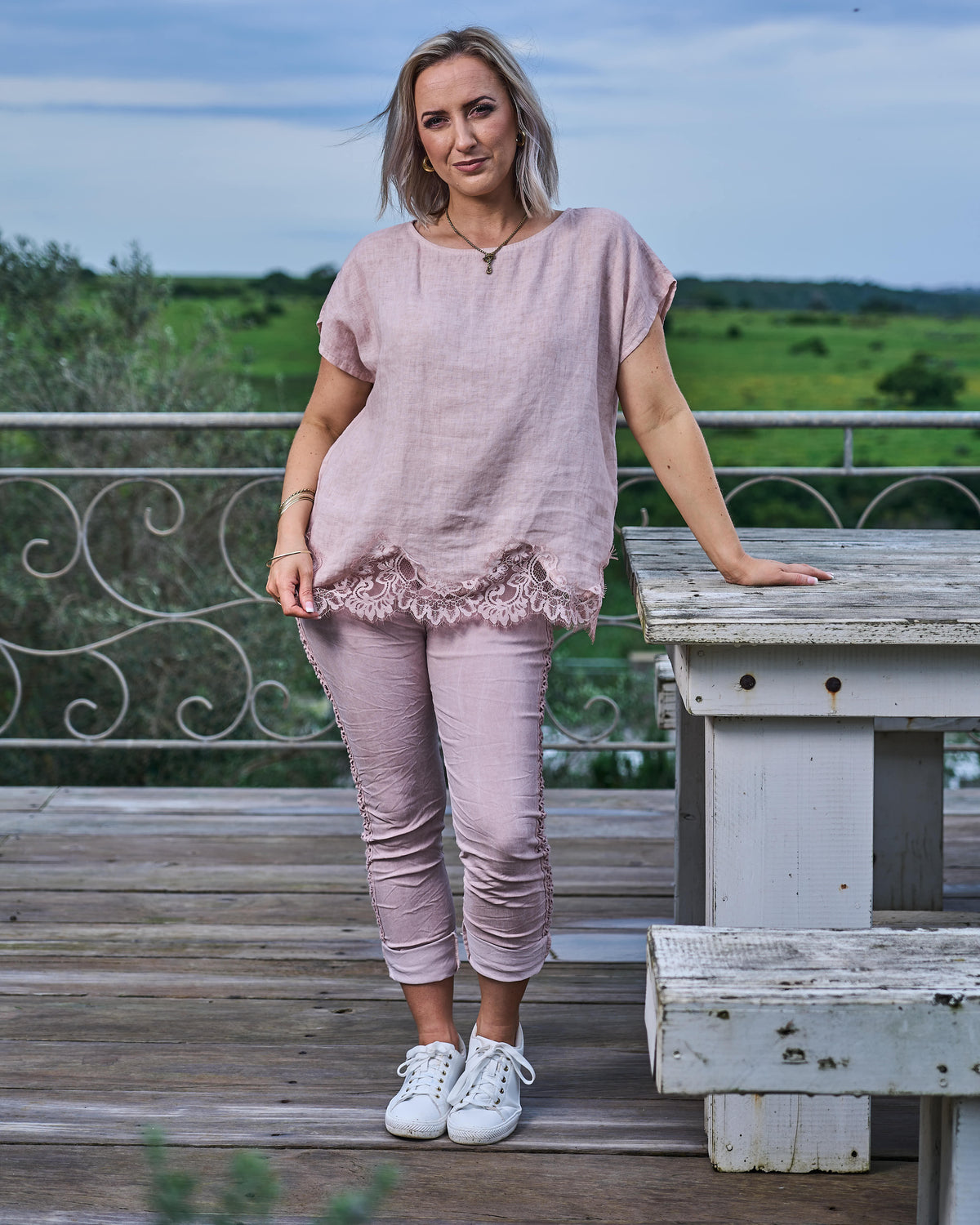 Eternal Lace Linen Top | Blush