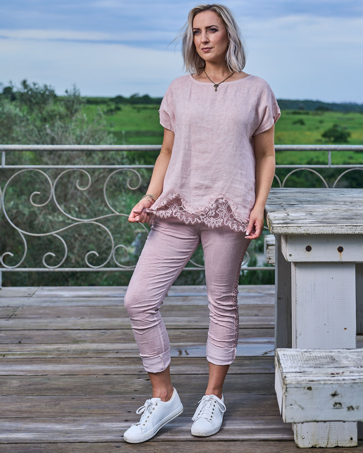 Eternal Lace Linen Top | Blush