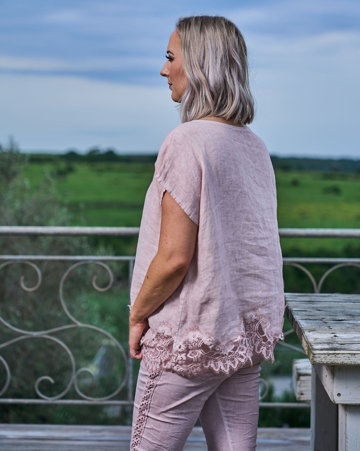 Eternal Lace Linen Top | Blush