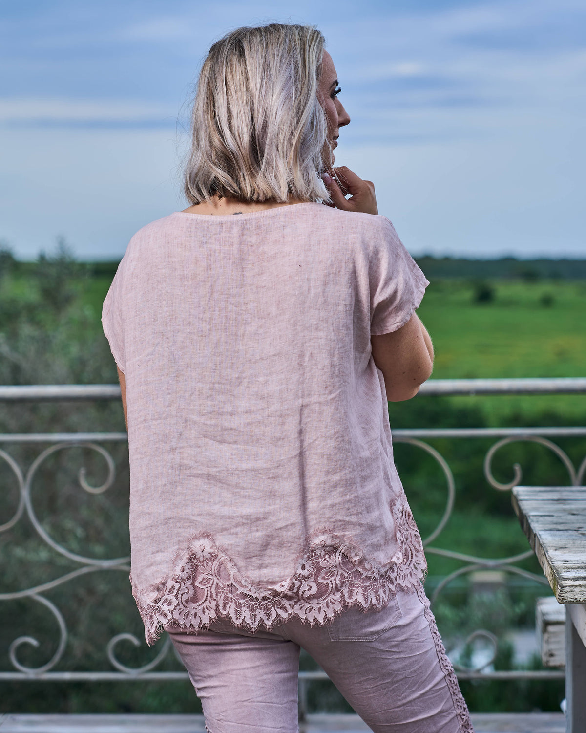 Eternal Lace Linen Top | Blush