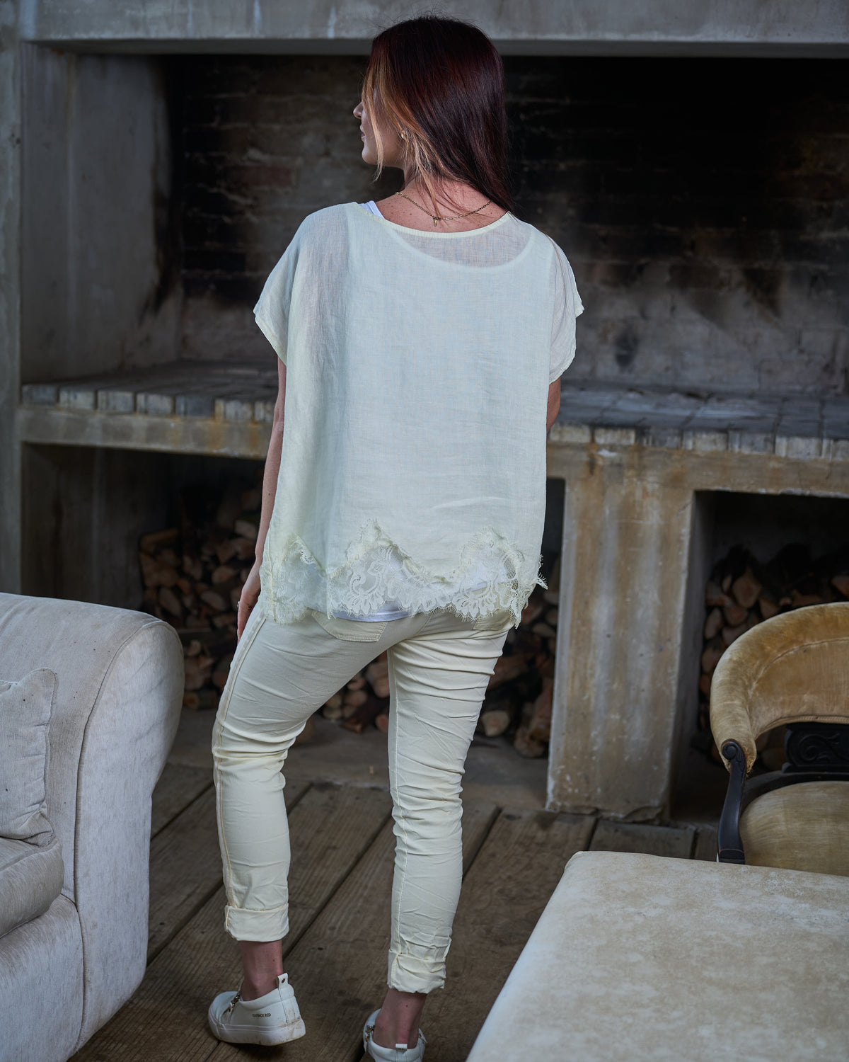 Eternal Lace Linen Top | Yellow