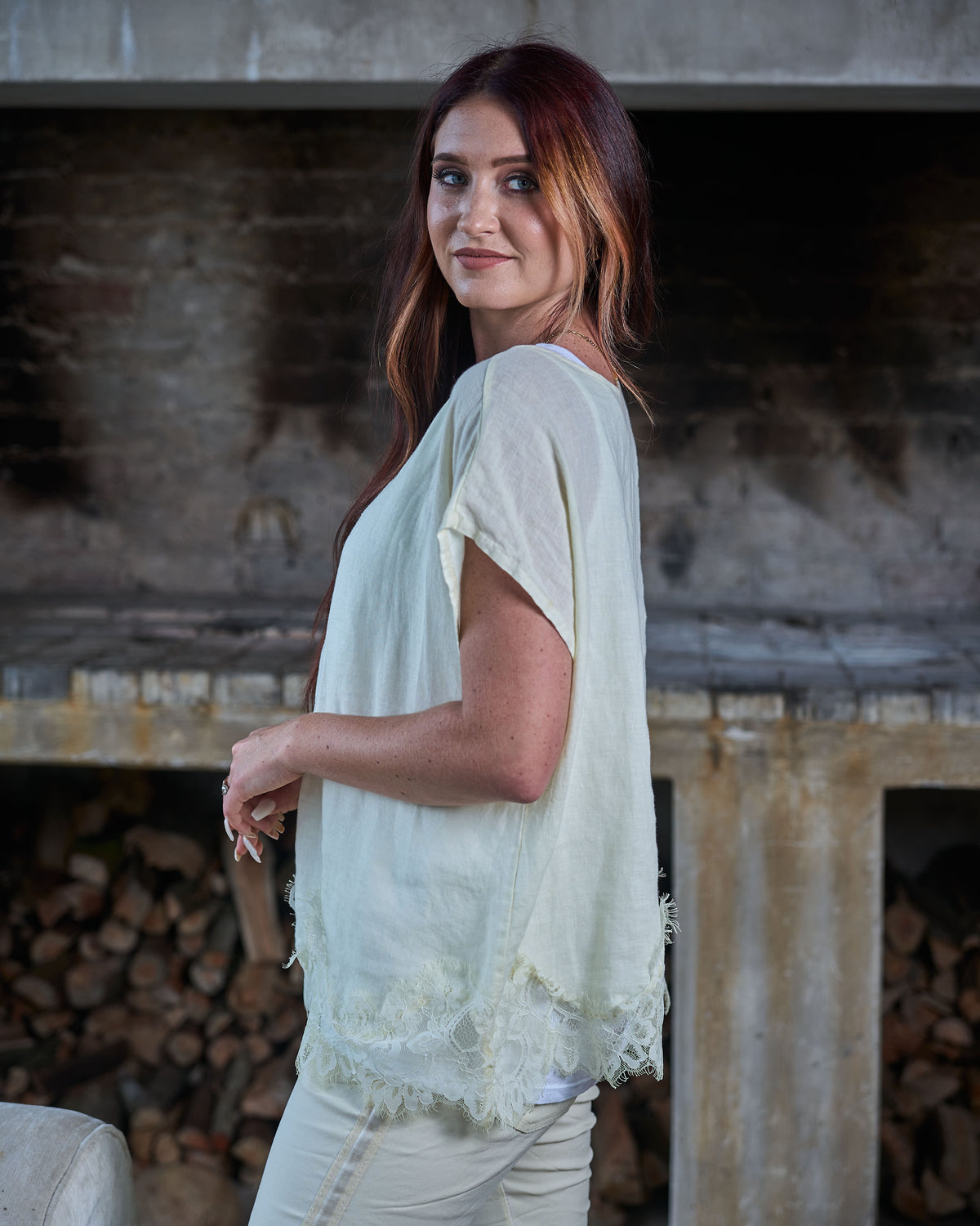 Eternal Lace Linen Top | Yellow