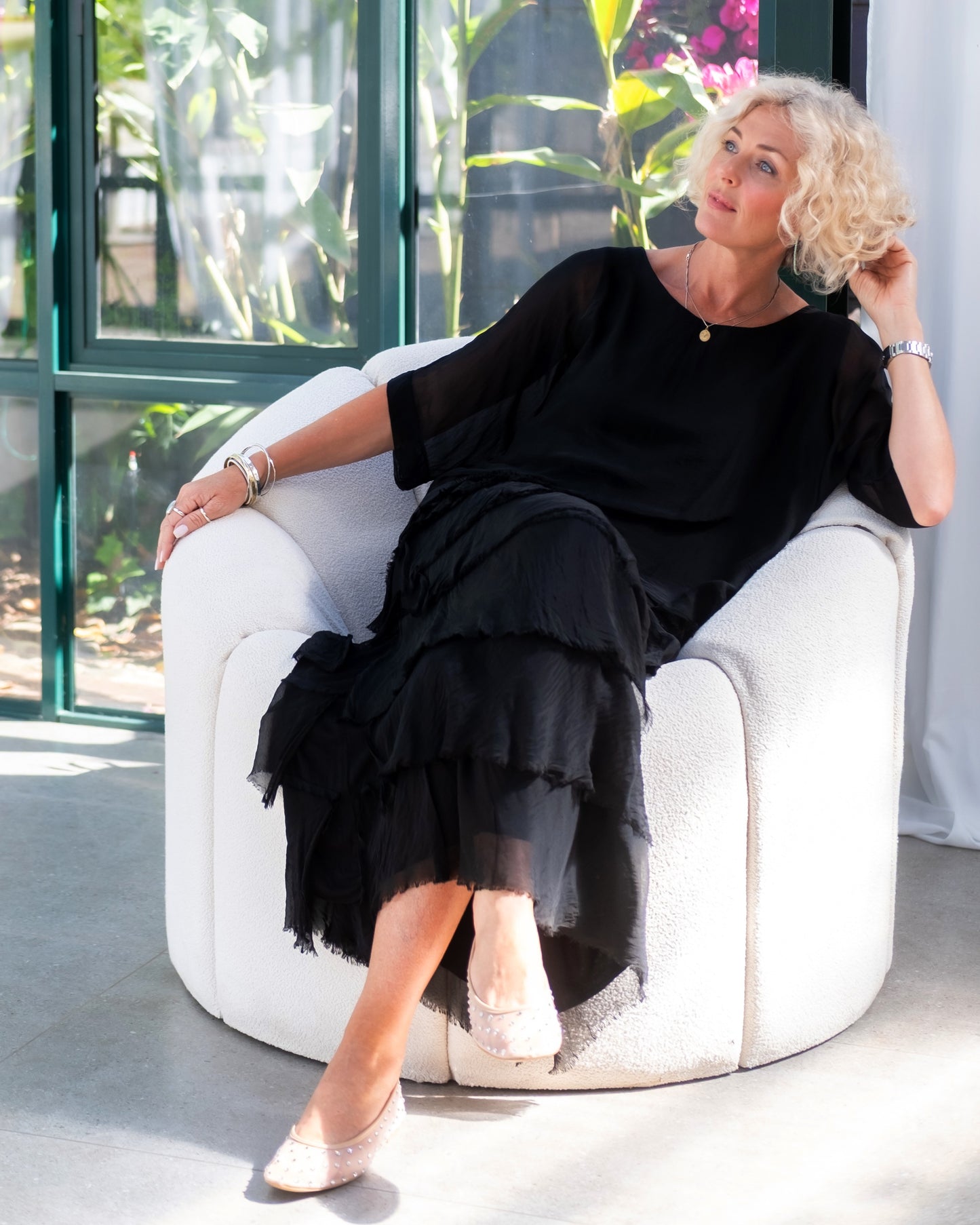 Fantasy Layer Silk Top | Black