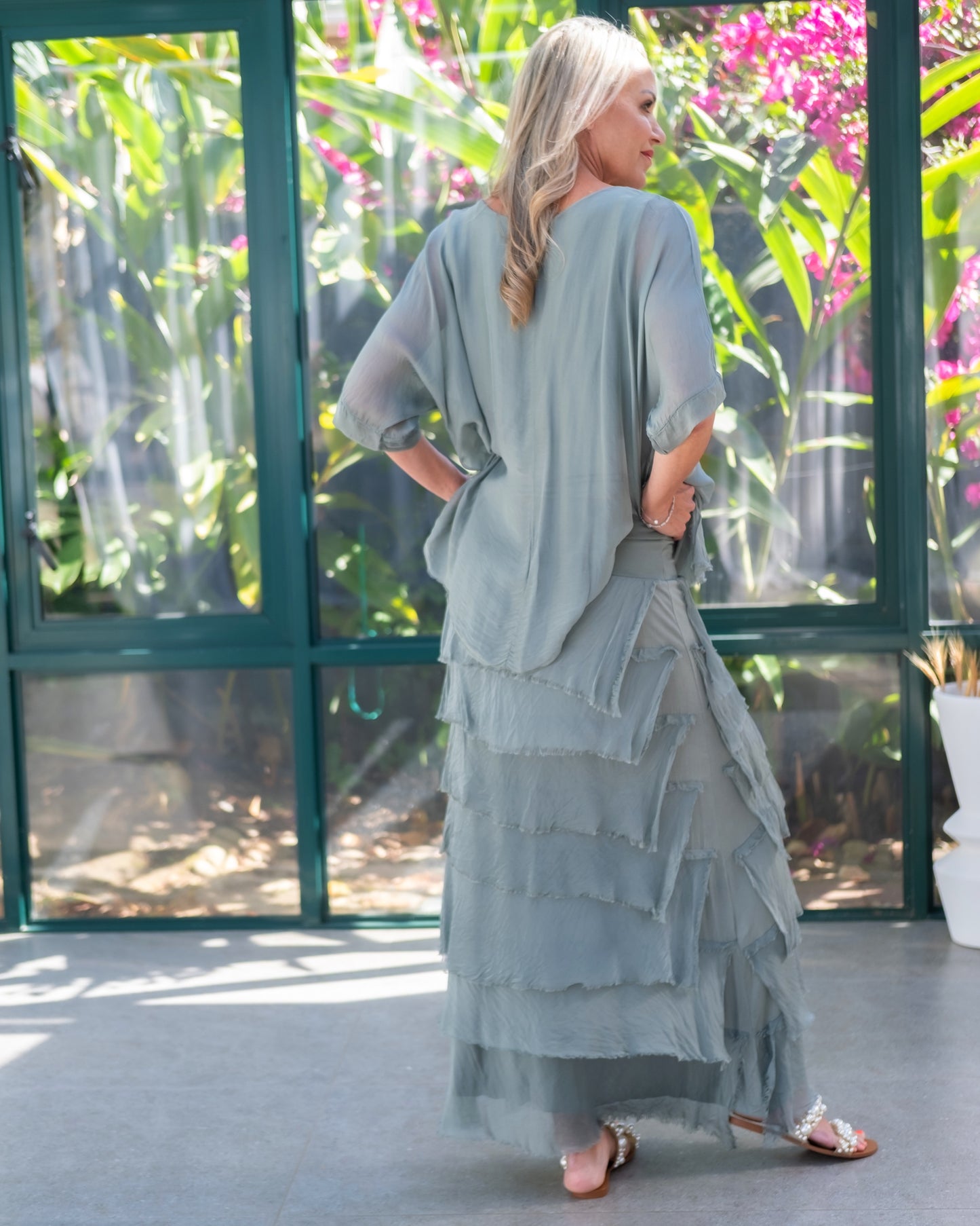 Fantasy Layer Silk Top | Sage