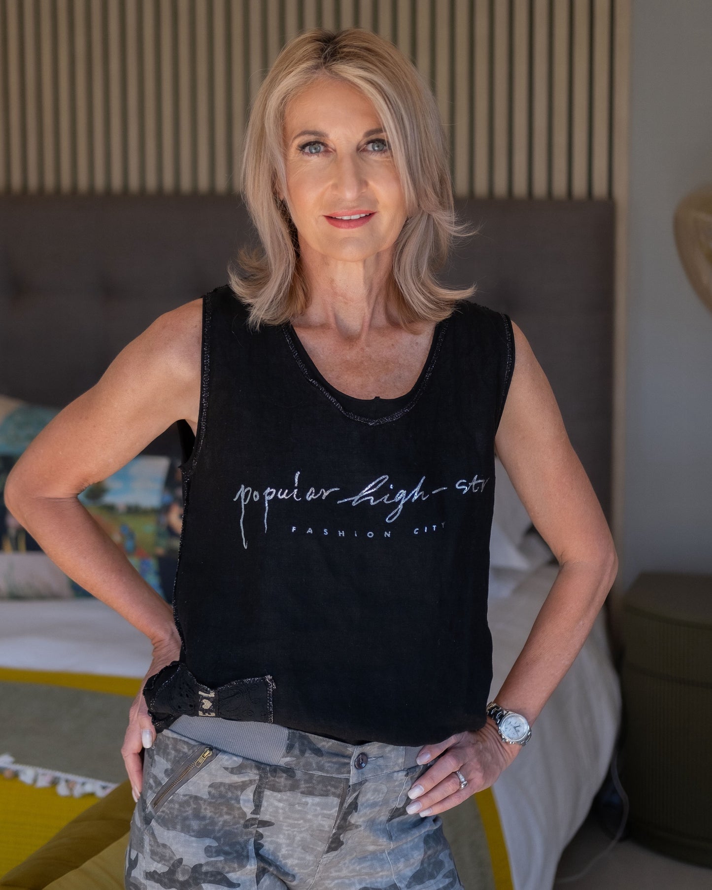 Fashion City Linen Top | Black