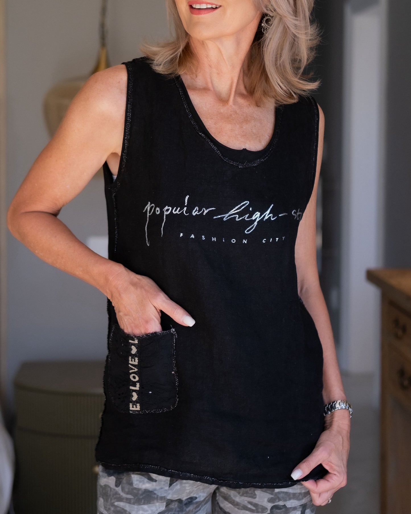 Fashion City Linen Top | Black