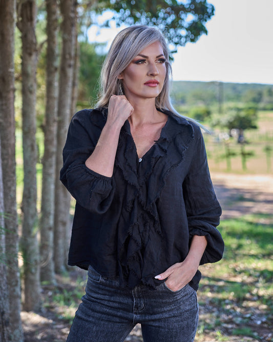 Florence Flow Linen Shirt | Black