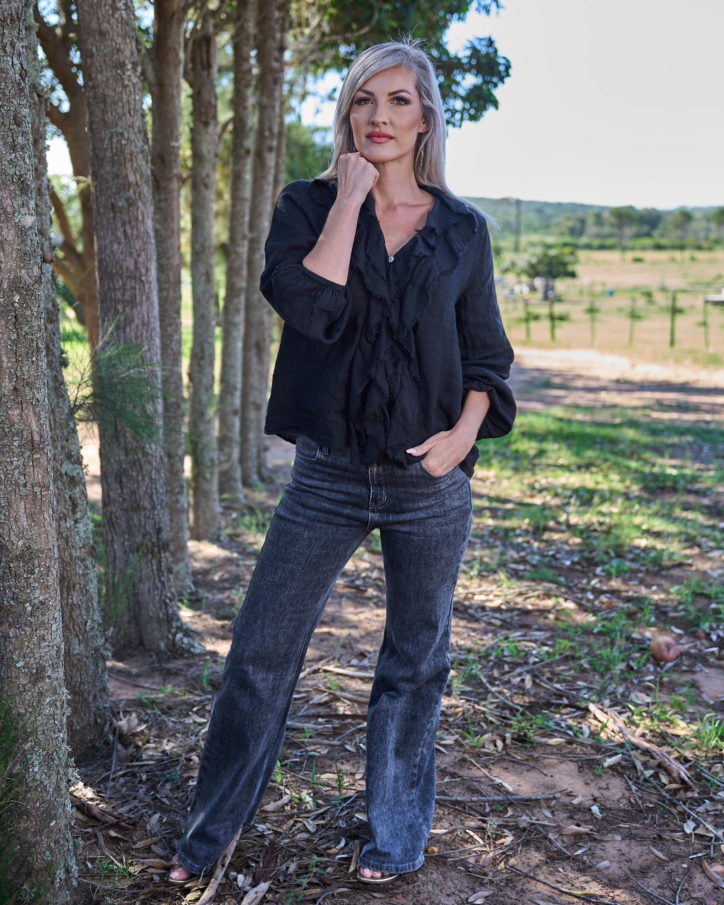 Florence Flow Linen Shirt | Black