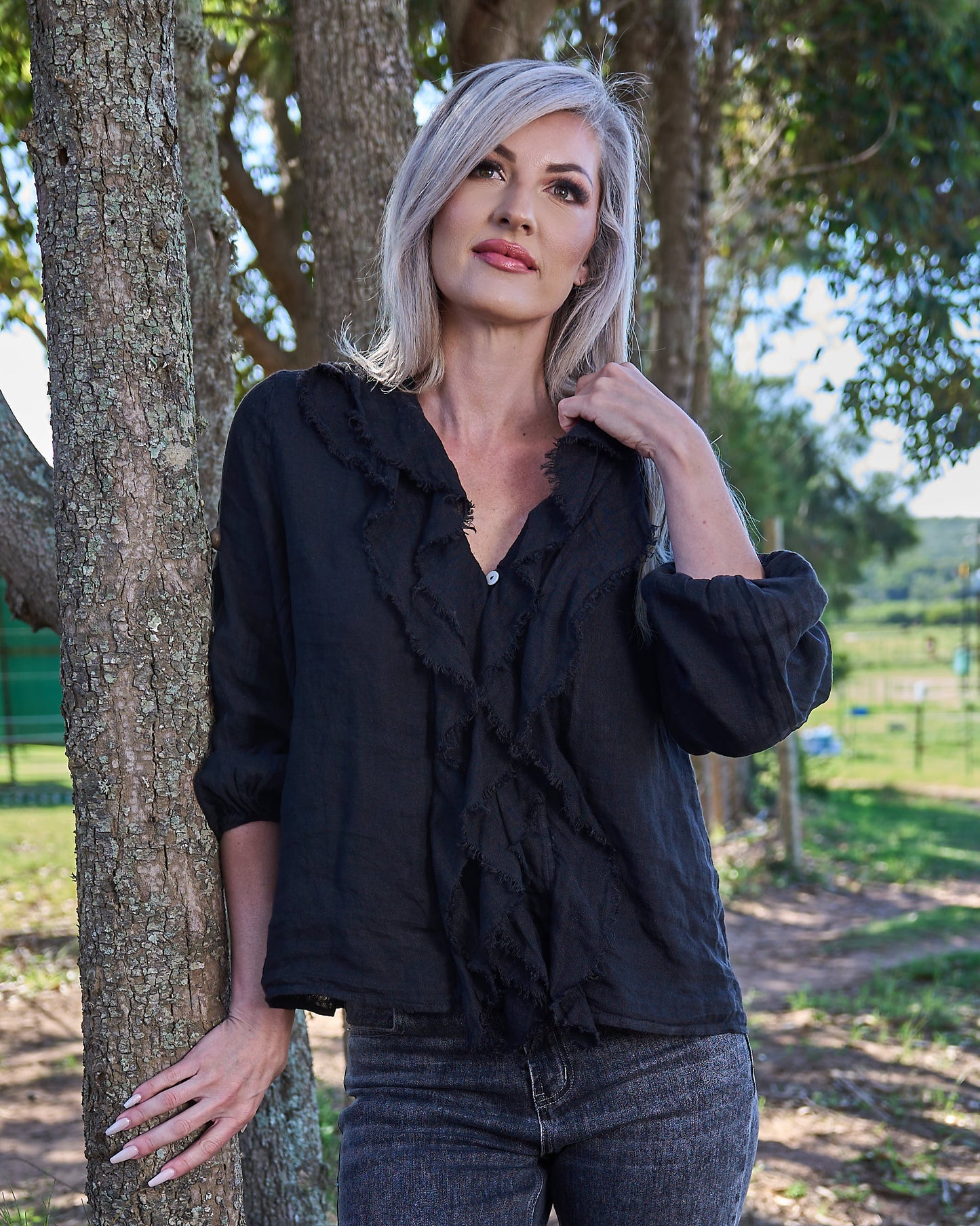 Florence Flow Linen Shirt | Black