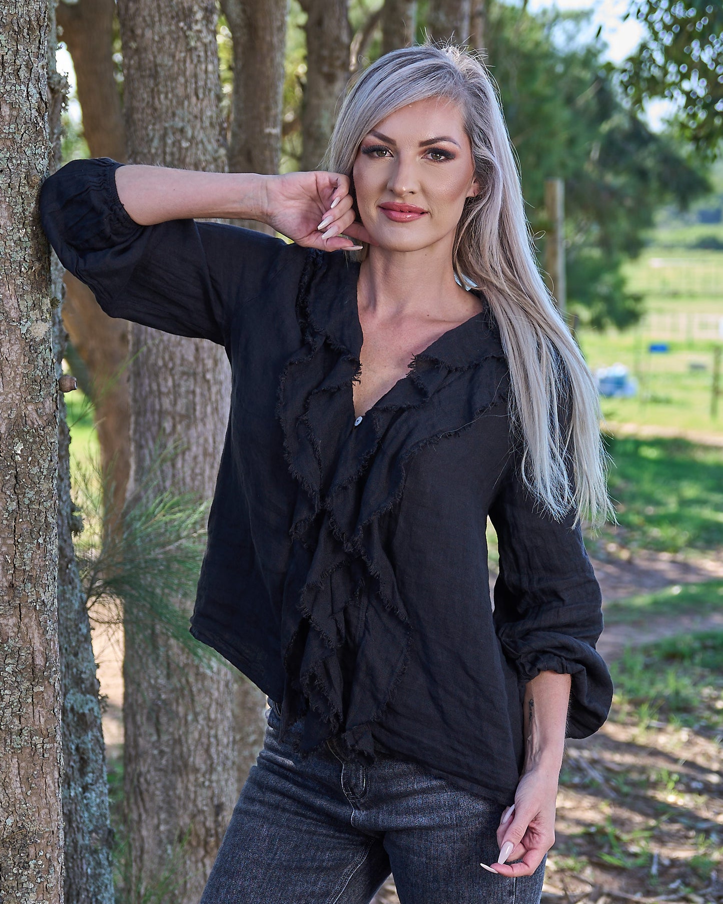 Florence Flow Linen Shirt | Black