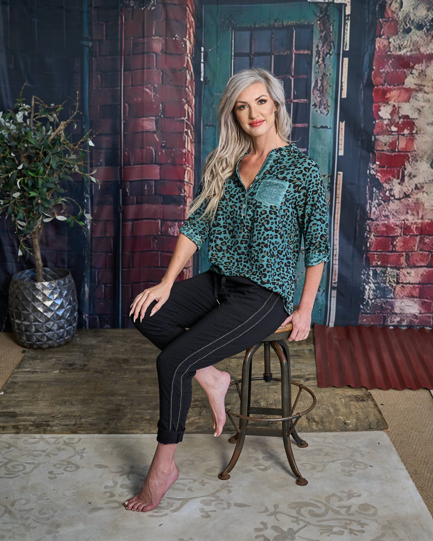 French Kiss Shirt Leopard | Teal