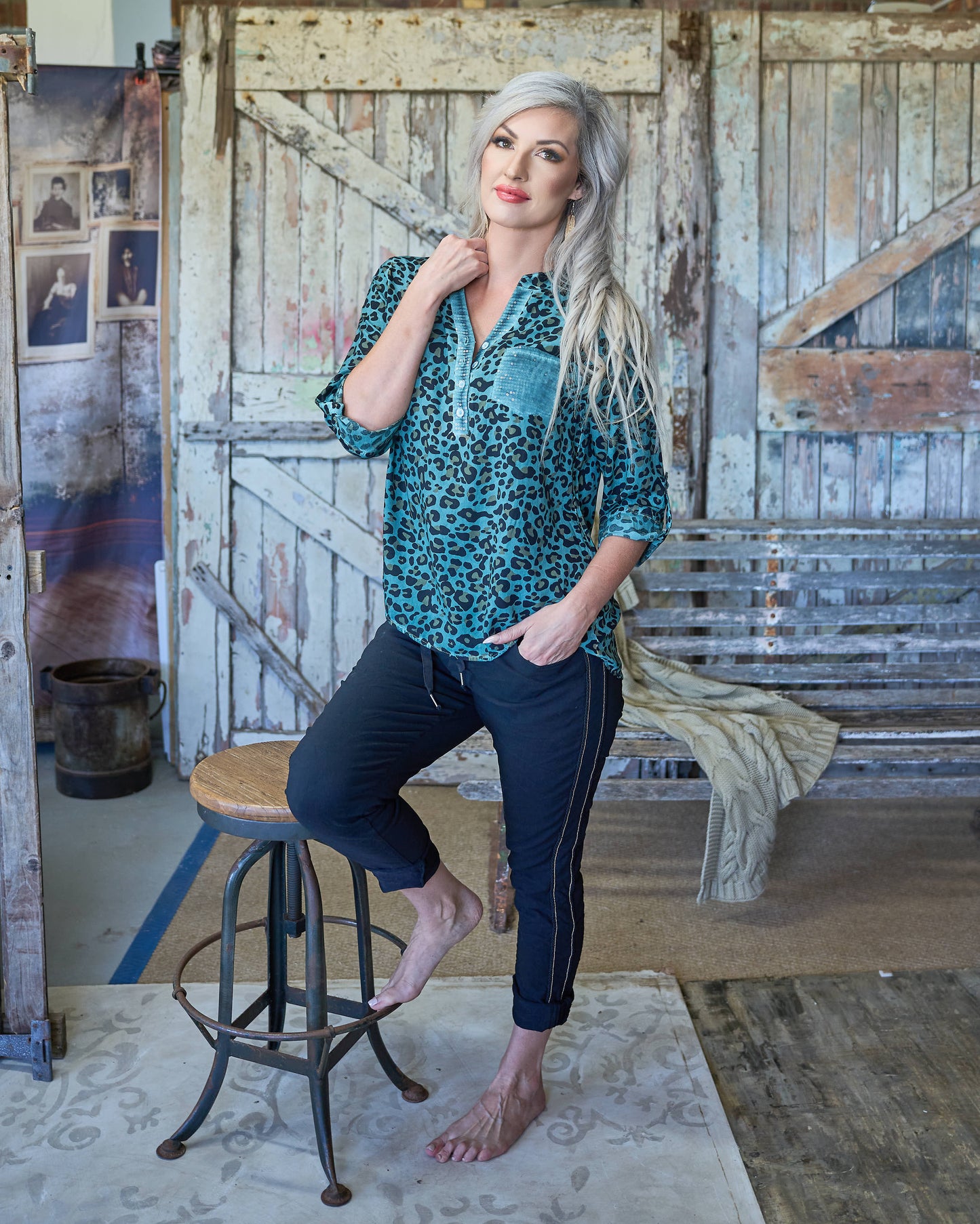 French Kiss Shirt Leopard | Teal