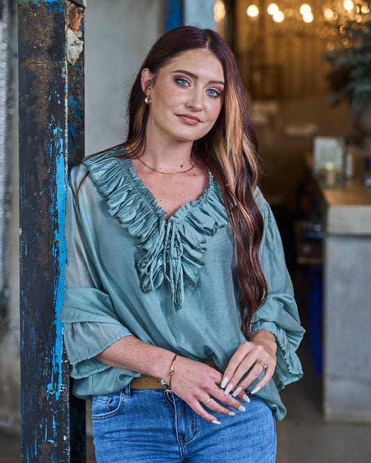 Got Your Attention Blouse | Sage
