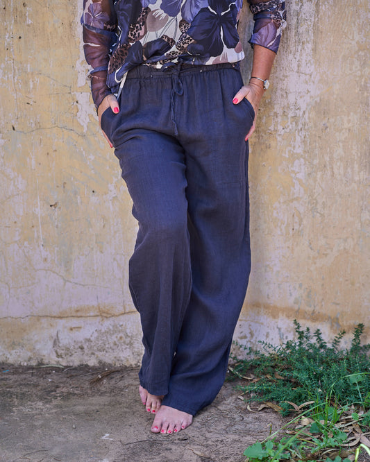 Royal Radiance Linen Pants | Navy