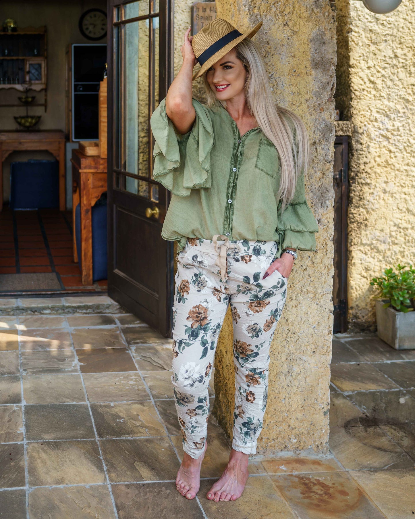 Sand & Petals Drawstring Pants | Beige