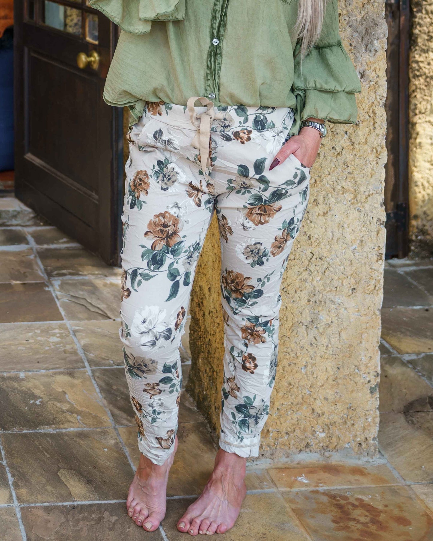 Sand & Petals Drawstring Pants | Beige