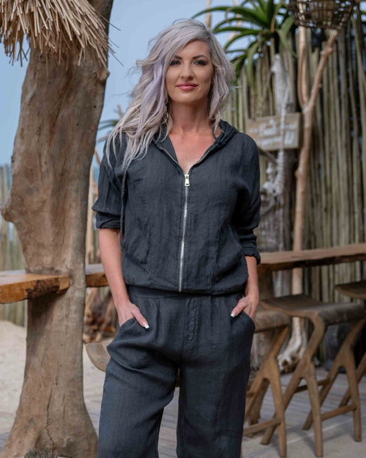 Linen Essence Hoodie Jacket | Charcoal