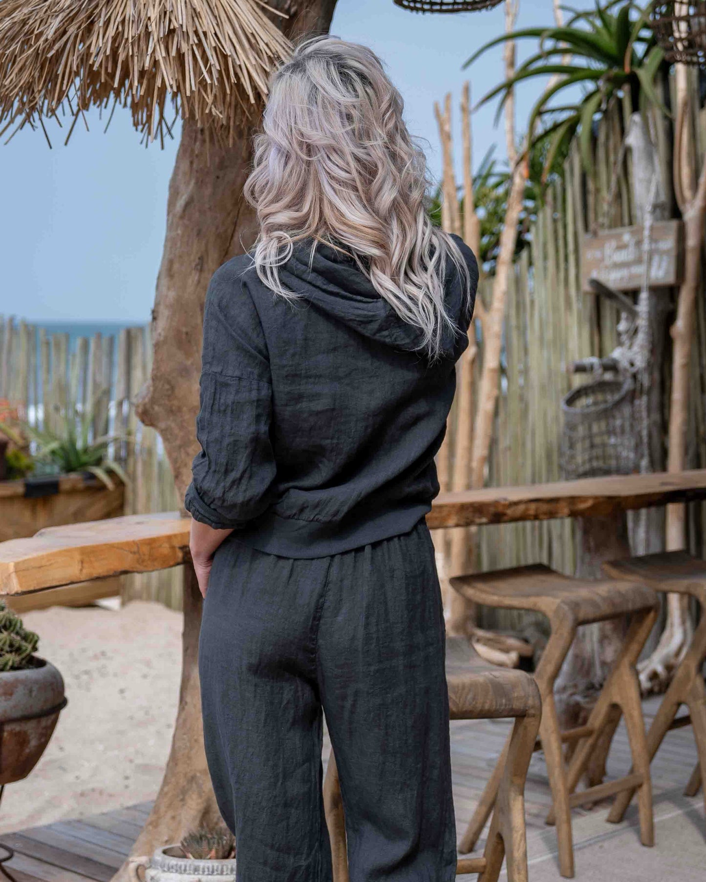 Linen Essence Hoodie Jacket | Charcoal