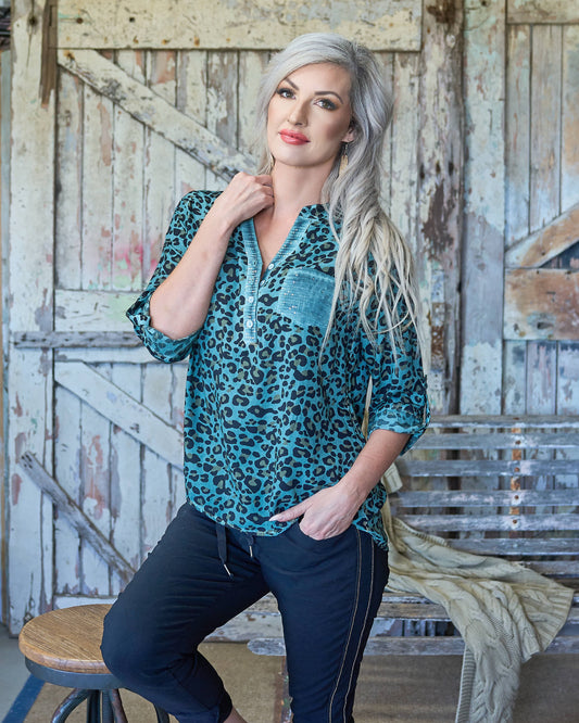 French Kiss Shirt Leopard | Teal