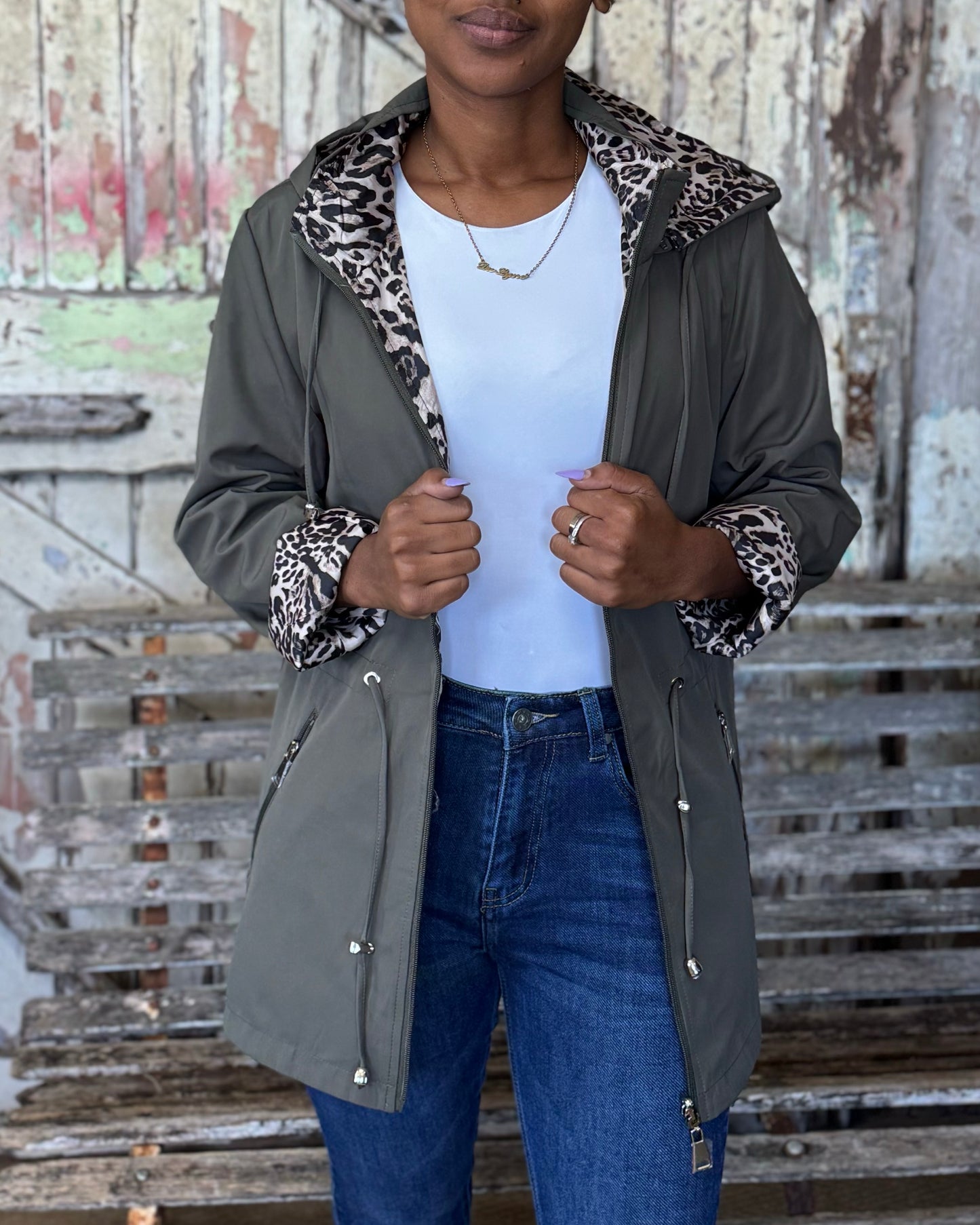 Reversible Animal Print Jacket | Olive