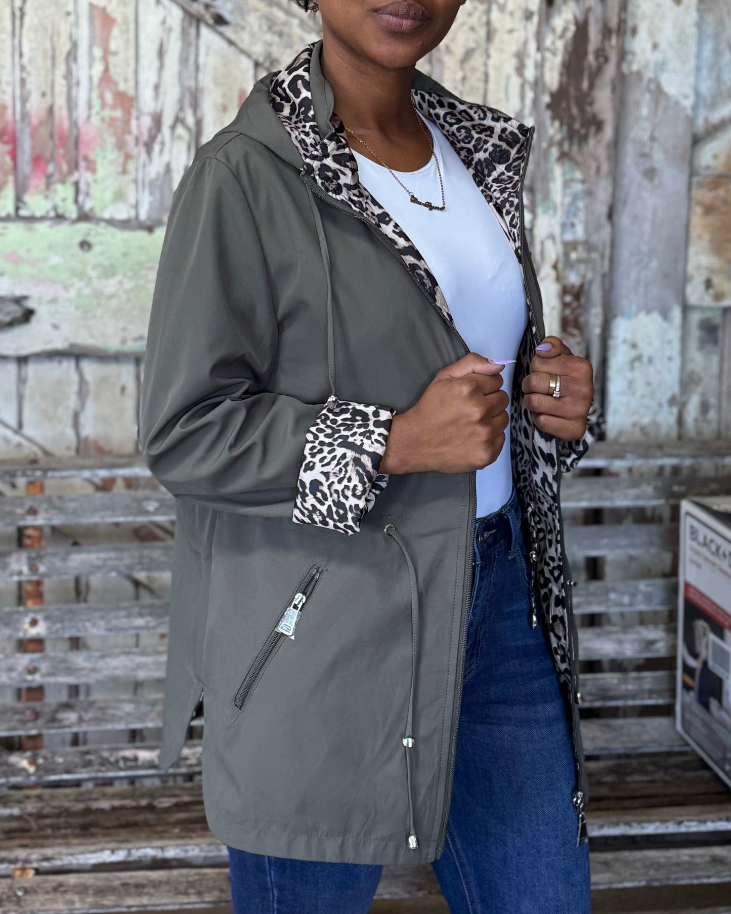 Reversible Animal Print Jacket | Olive