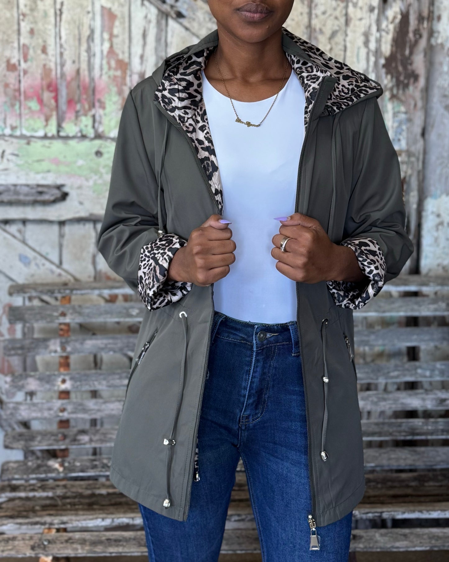 Reversible Animal Print Jacket | Olive