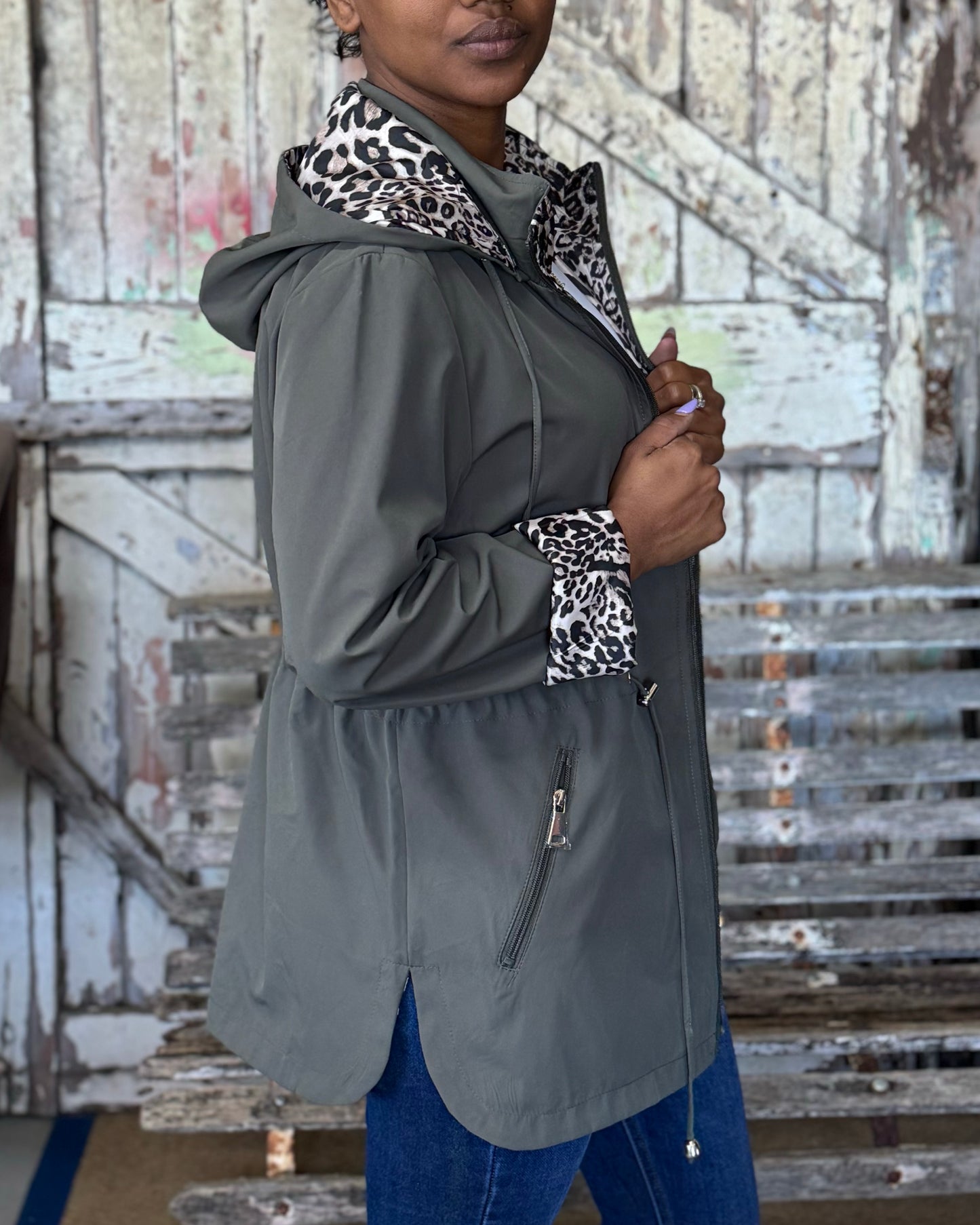 Reversible Animal Print Jacket | Olive