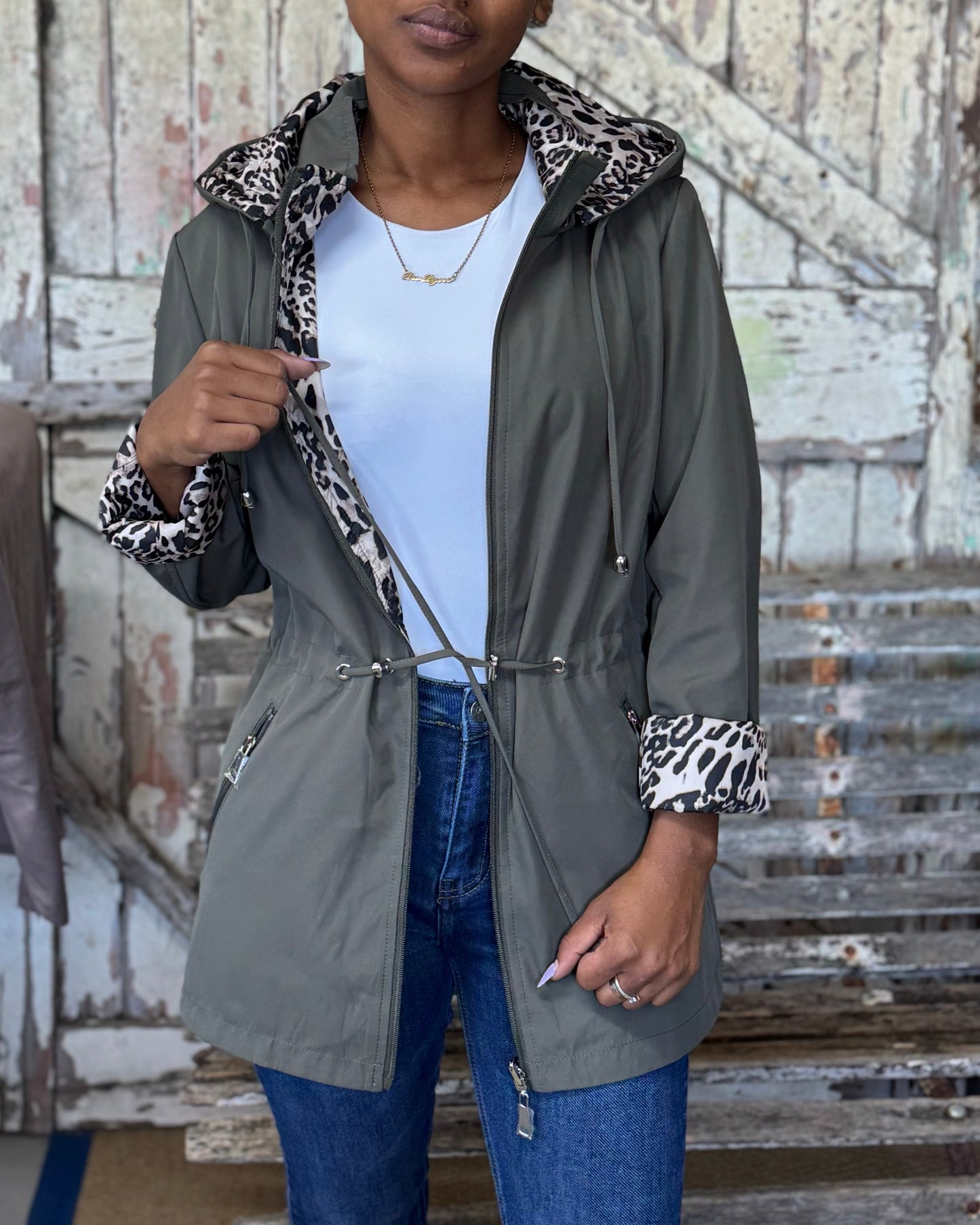 Reversible Animal Print Jacket | Olive