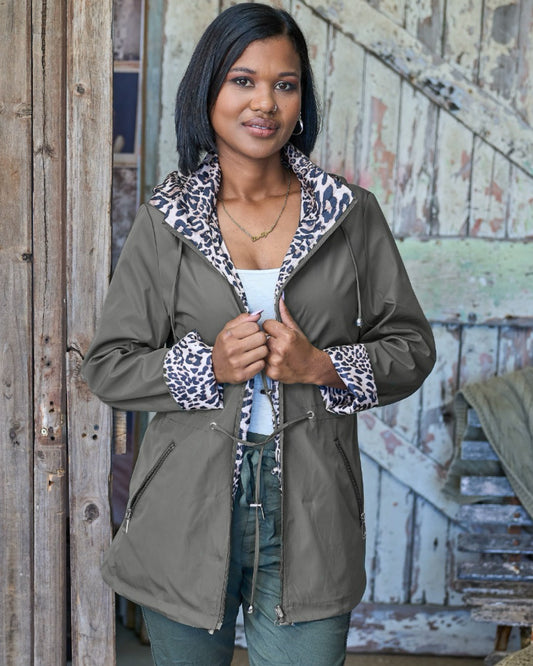 Reversible Animal Print Jacket | Olive