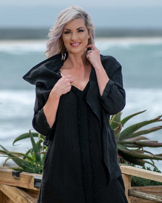 Let's Stick Together Linen Bolero | Black