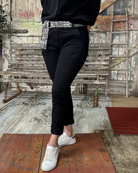 Double Take Drawstring Belted Pants | Black