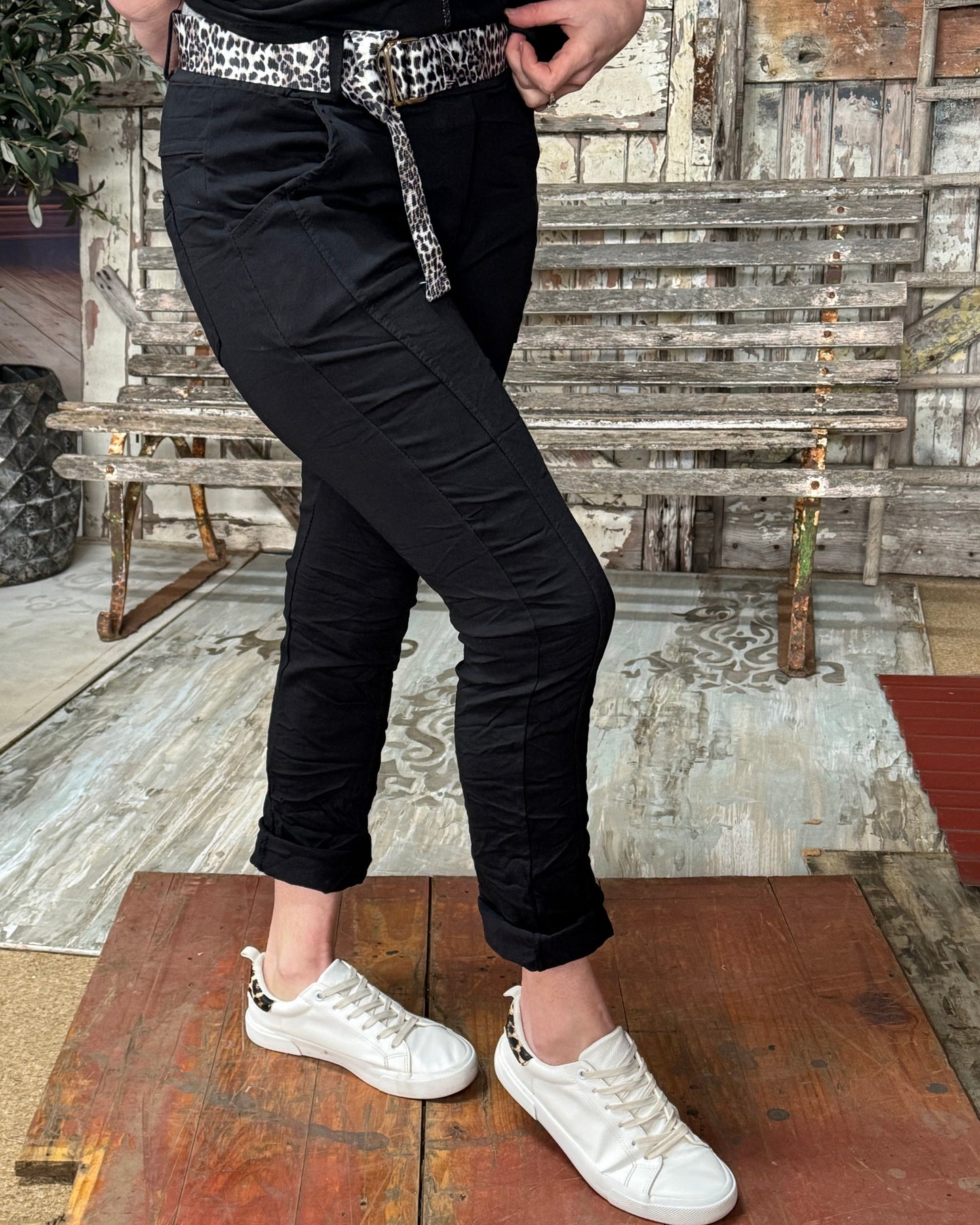 Double Take Drawstring Belted Pants | Black