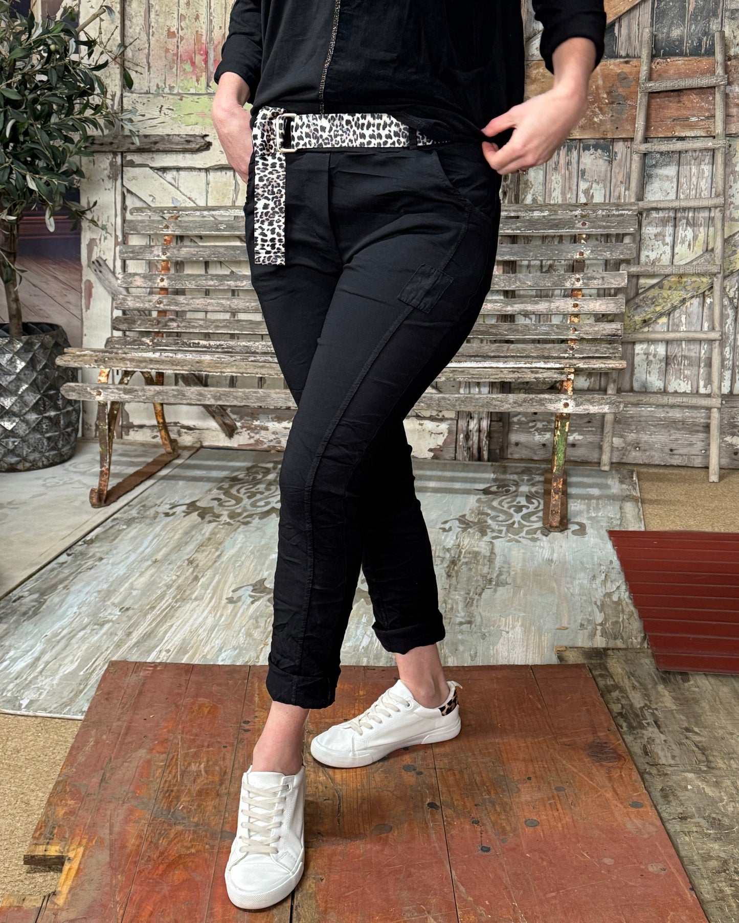Double Take Drawstring Belted Pants | Black