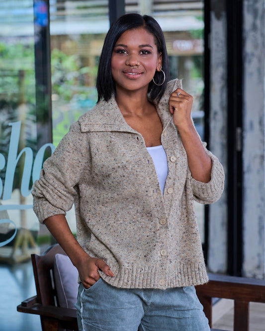 Soft Speckle Button Knit | Camel