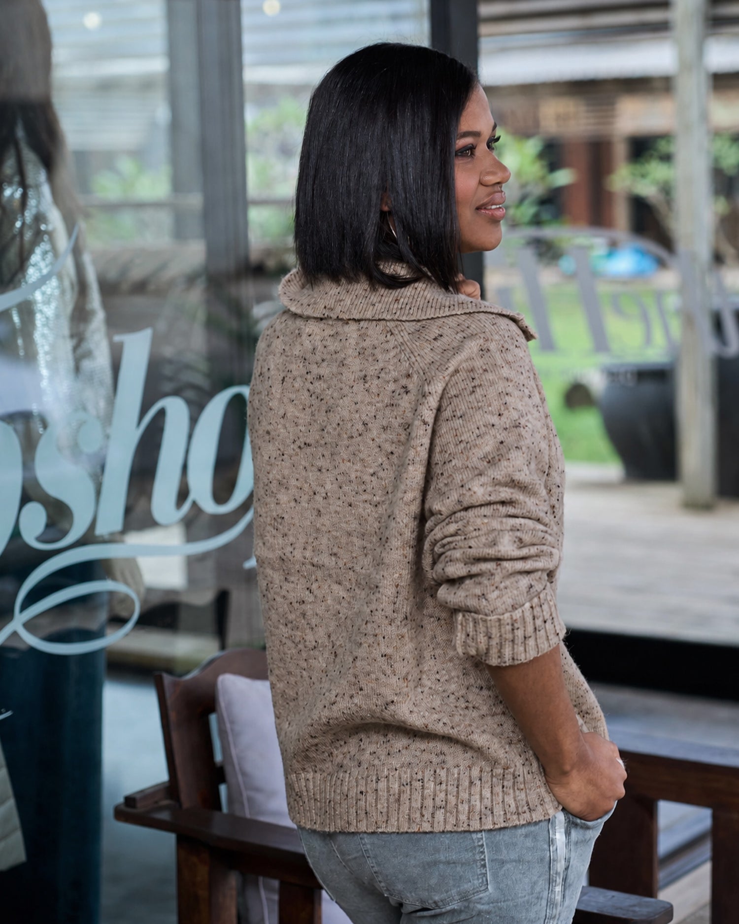 Soft Speckle Button Knit | Camel
