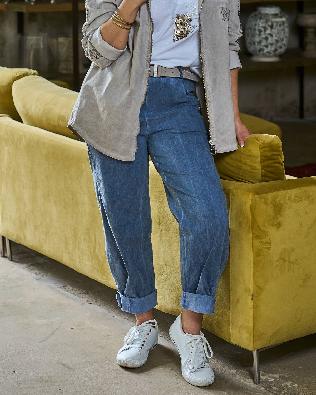 P.S I Love You Belted Pants | Denim Blue