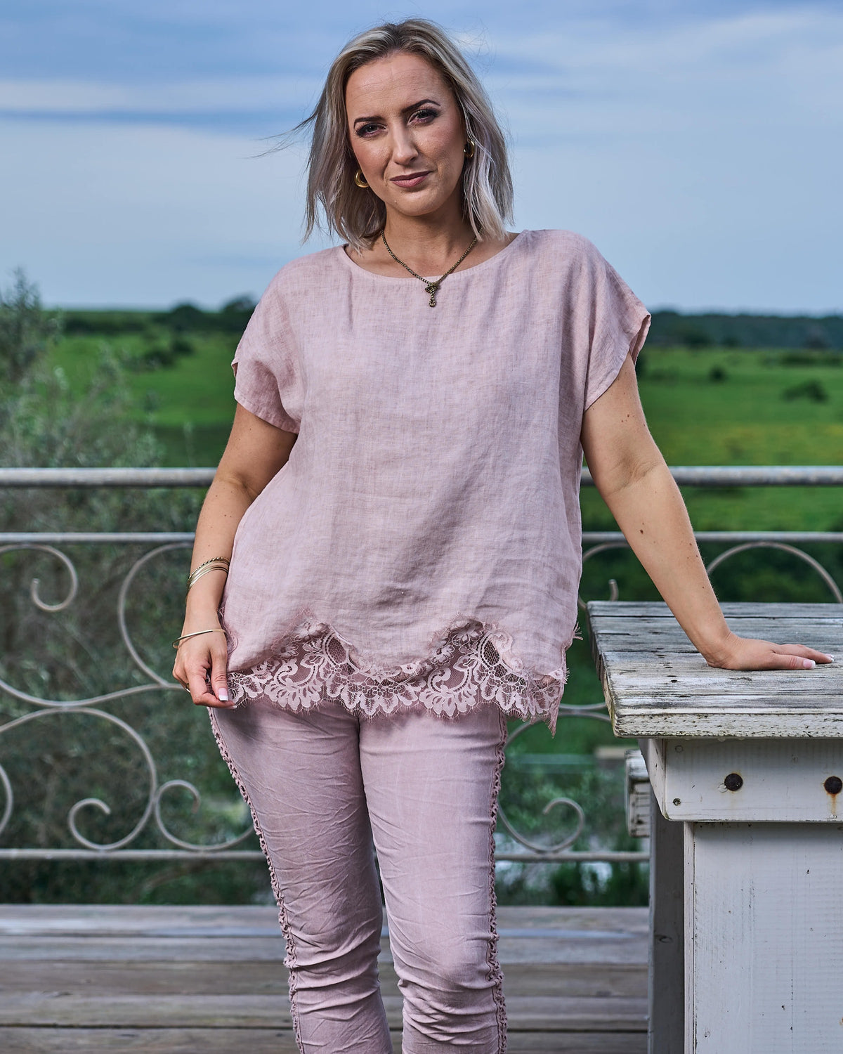 Eternal Lace Linen Top | Blush