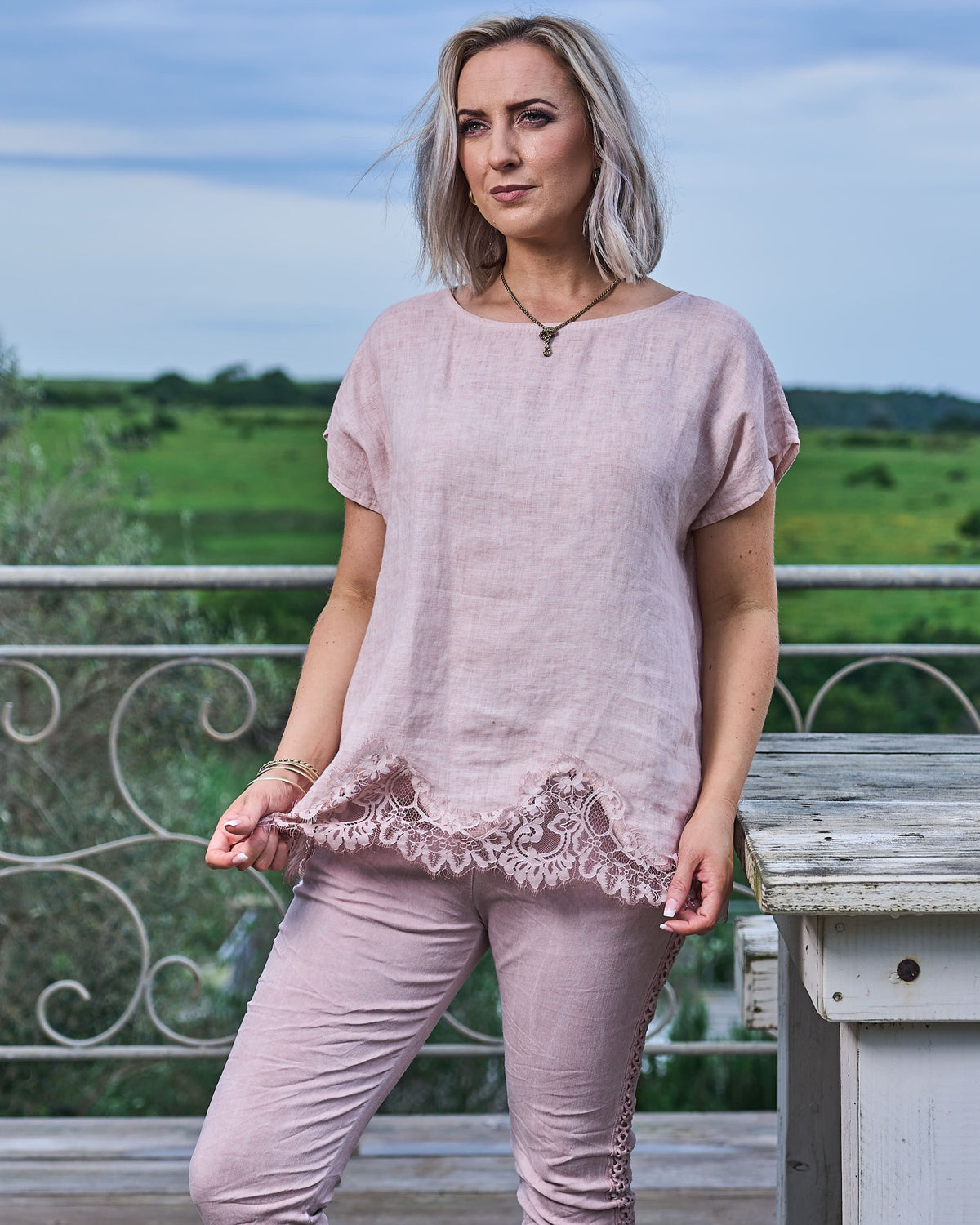Eternal Lace Linen Top | Blush