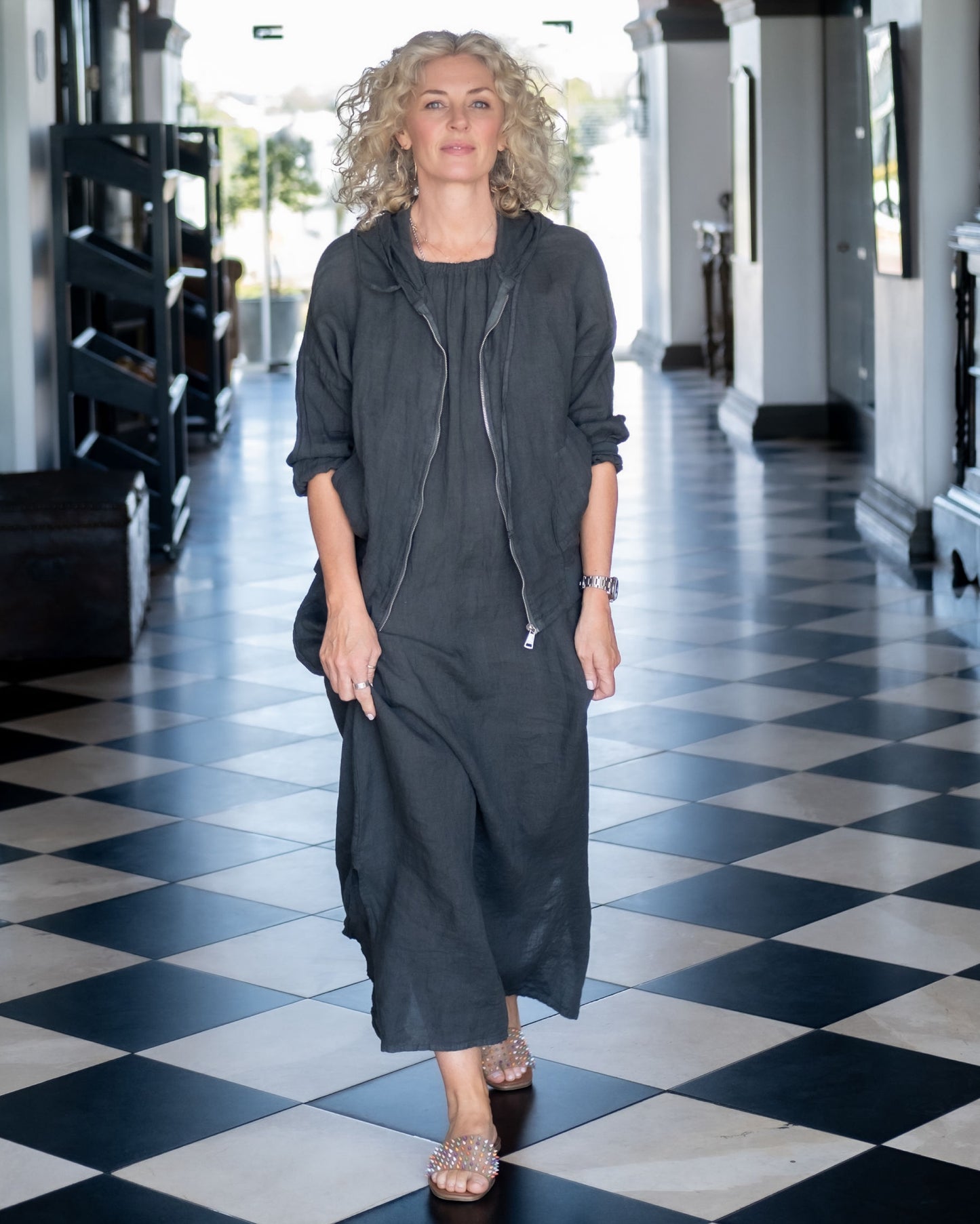 Linen Essence Hoodie Jacket | Charcoal