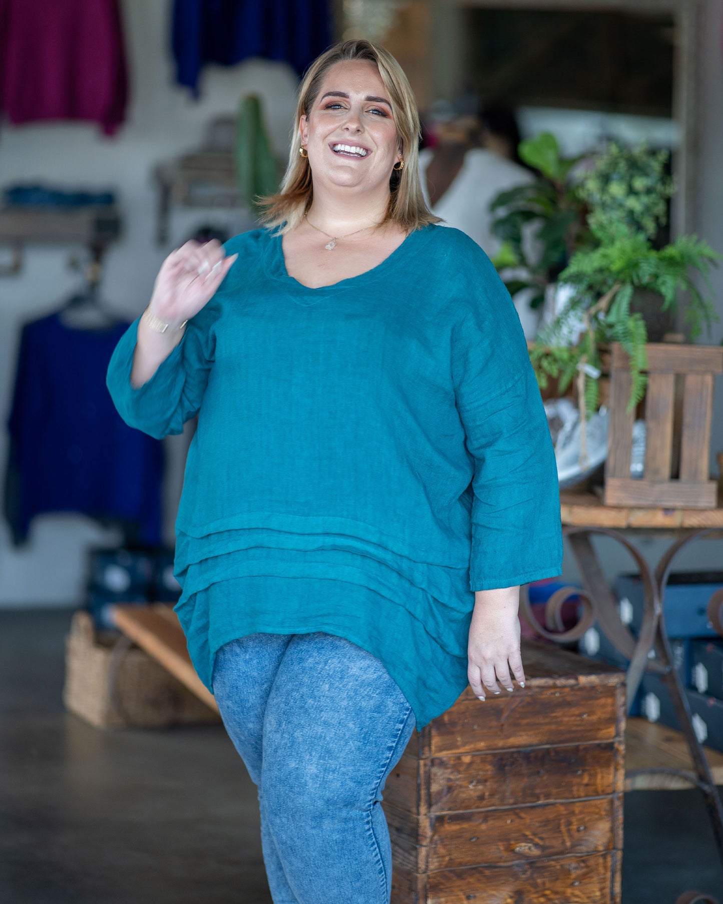 Loline Layer Linen Top | Teal